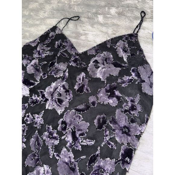 Oleg Cassini Beaded Mini Dress 10 Petite 90s Y2K Velvet Floral Purple Black NWT‎ - Picture 8 of 9